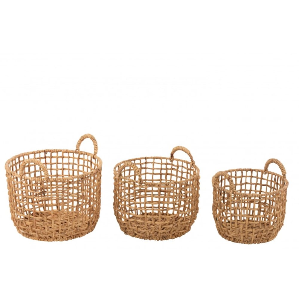 Set de 3 paniers avec anses en bois naturel 44x44x31 cm