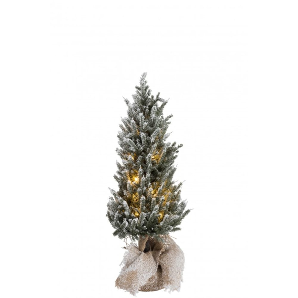 Árbol de navidad + led + maceta yute plástico nevado verde alt. 58 cm