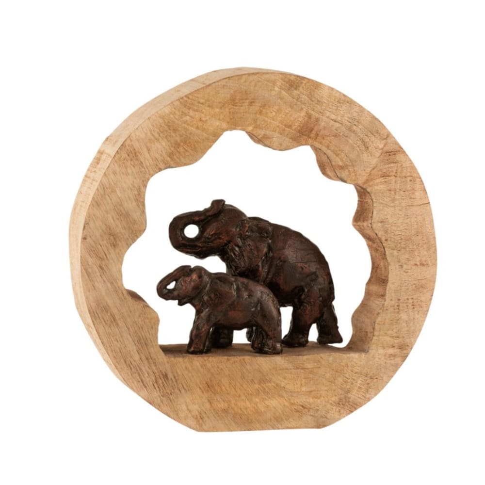 Figura elefante + cría madera de mango aluminio bronce alt. 30