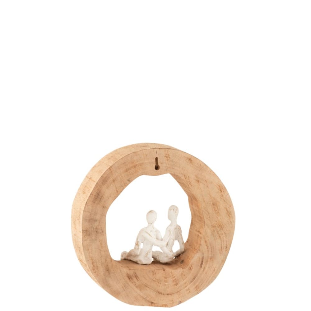 Pareja sentada en círculo de madera blanca de 29x6x28 cm