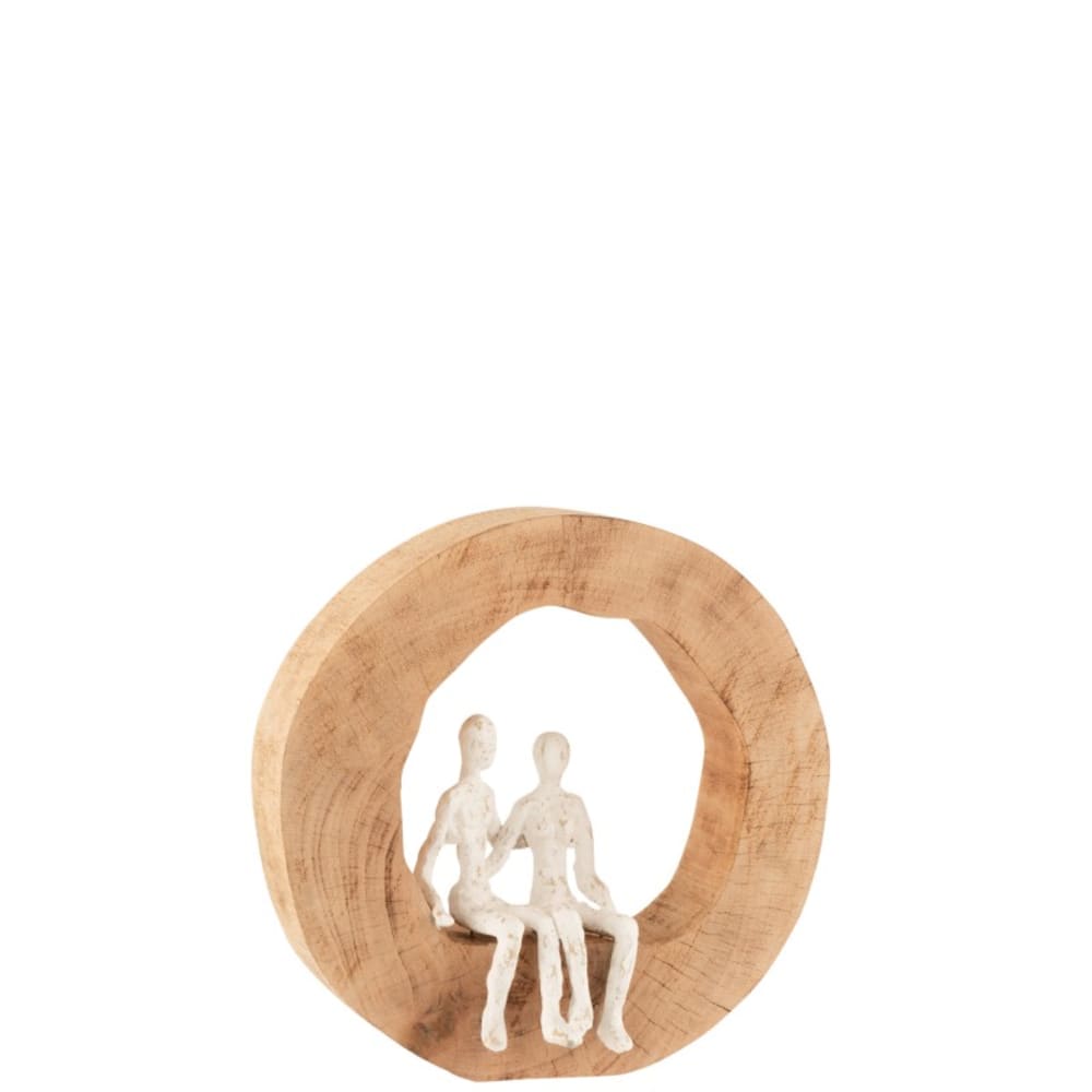 Pareja sentada en círculo de madera blanca de 29x6x28 cm - Maisons du Monde