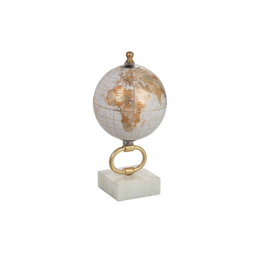 Globo terrestre de pie mármol blanco/metal oro extra alt. 20 cm