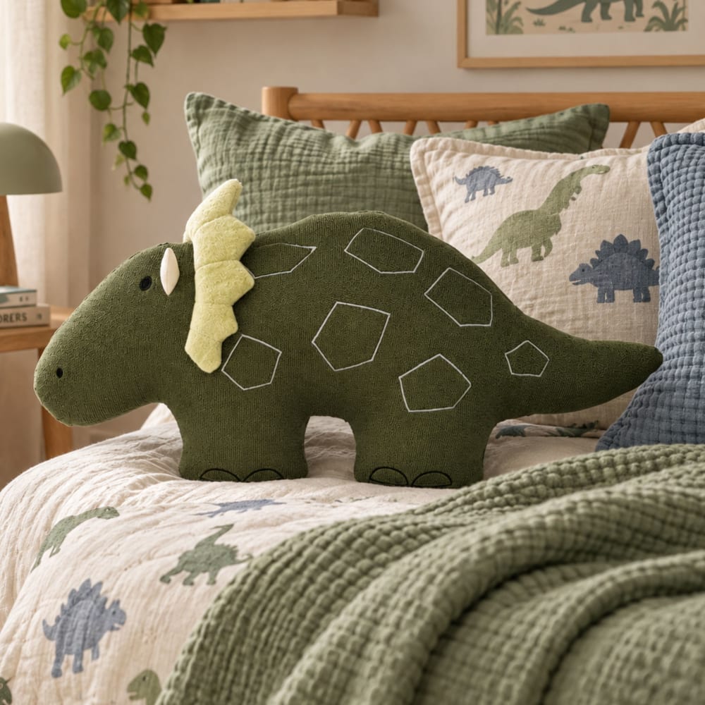 Cojín infantil verde dinosaurio 56x36 cm