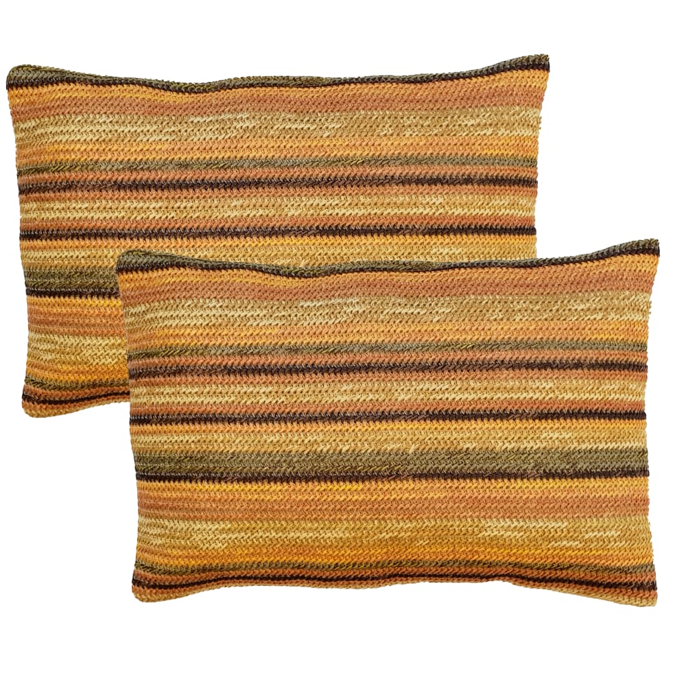 Set de 2 cojines efecto yute marrón rayas 50x30 cm