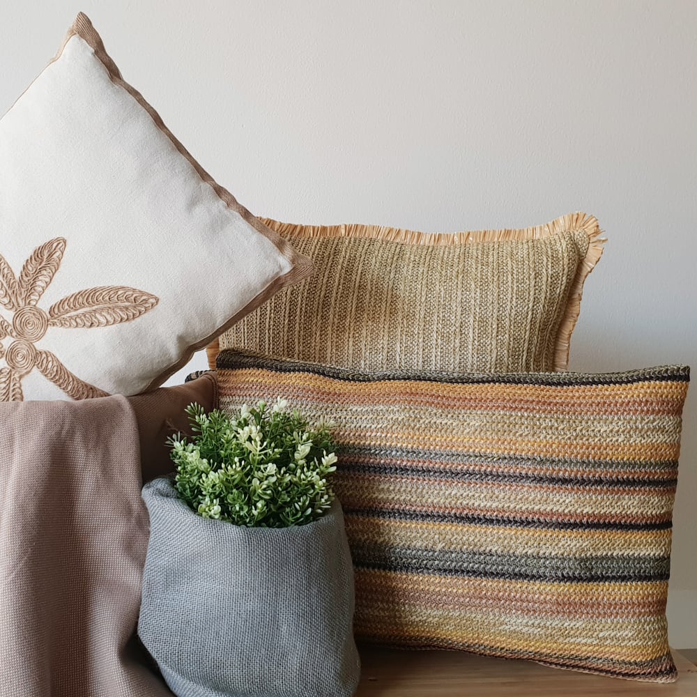 Set de 2 cojines efecto yute marrón rayas 50x30 cm - Maisons du Monde