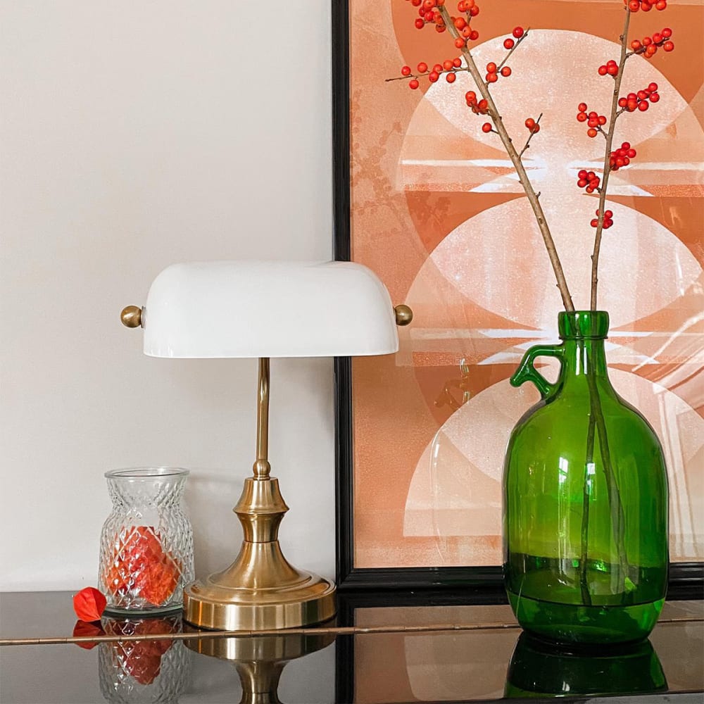 Lampe notaire classique or verre opale — vue 3