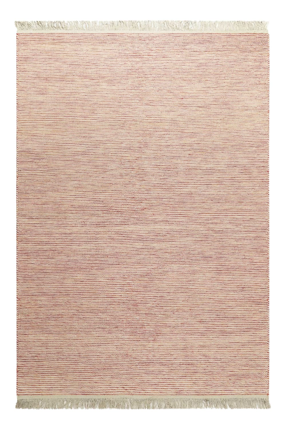 Alfombra de lana rojo y crudo con flecos 160x230