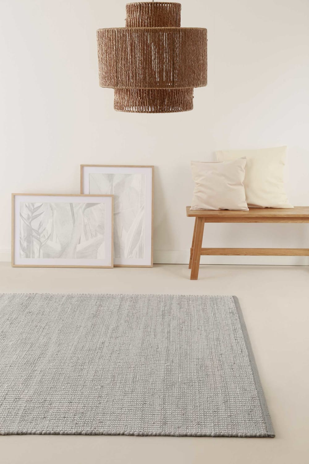 Tapis tissé main en laine et jute gris et beige 80x150 — vue 3