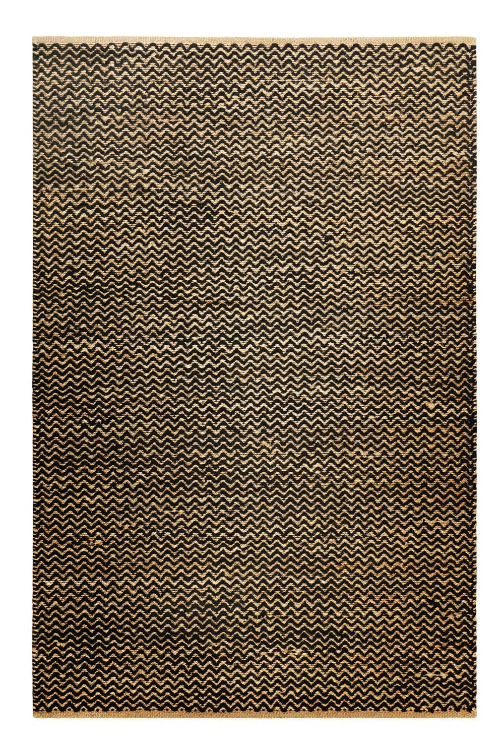 Tapis tissé main en laine et jute noir et naturel avec motif 130x190