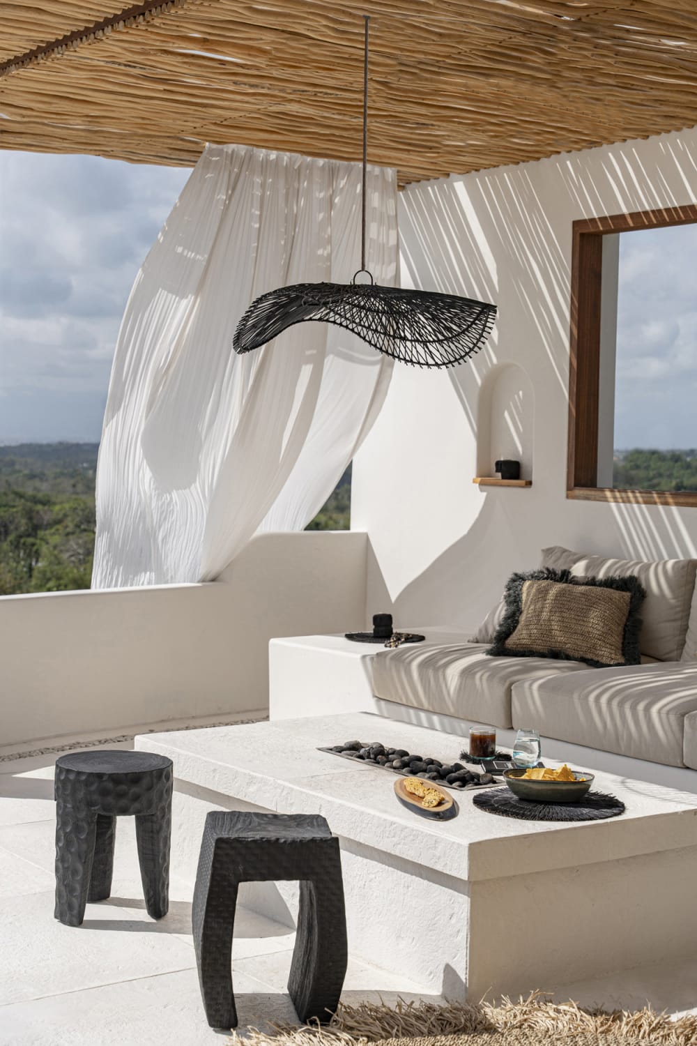 Suspension rotin noir 75x75x20cm