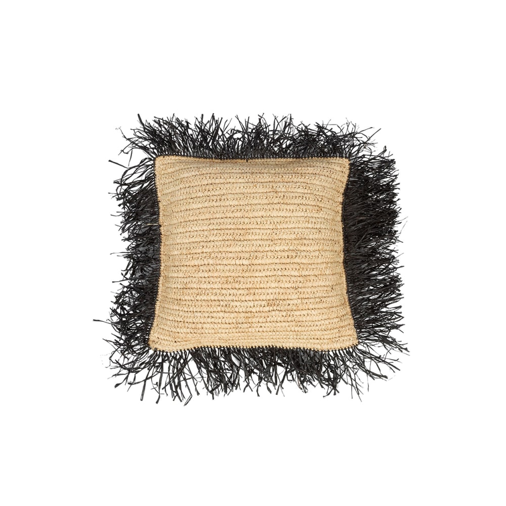 Housse de coussin raphia marron et noir 40x40x10cm