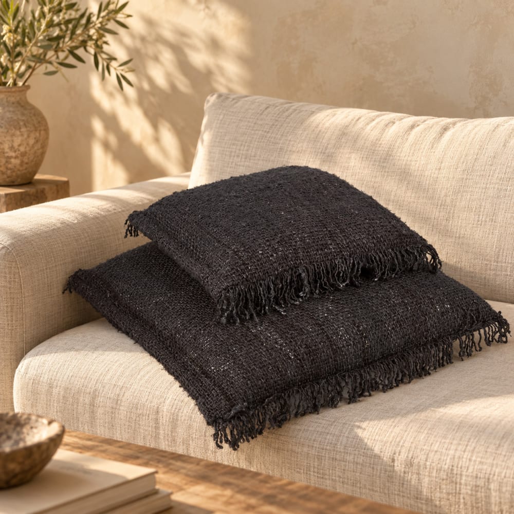 Funda de cojín de algodón en negro y azul marino 60x60x10 cm - Maisons du Monde