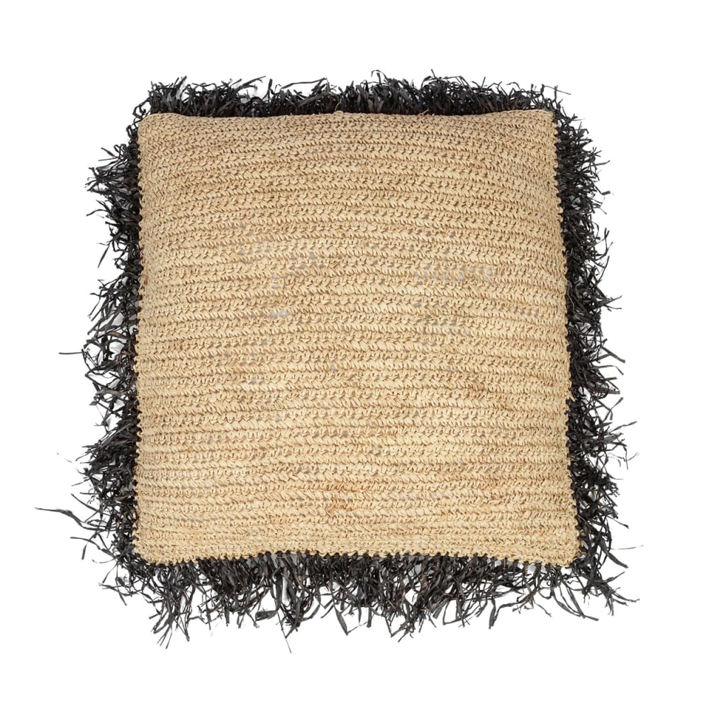 Bazar Bizar Housse de coussin raphia marron et noir 60x60x10cm style bord de mer Multicolore Fibres Naturelles