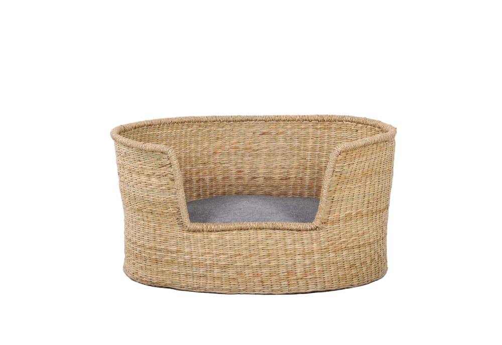 Panier ovale pour chien et chat en jonc de mer coussin gris