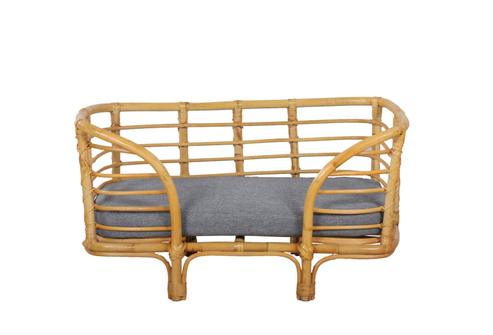 Panier rectangulaire pour chien et chat en rotin coussin coloris gris