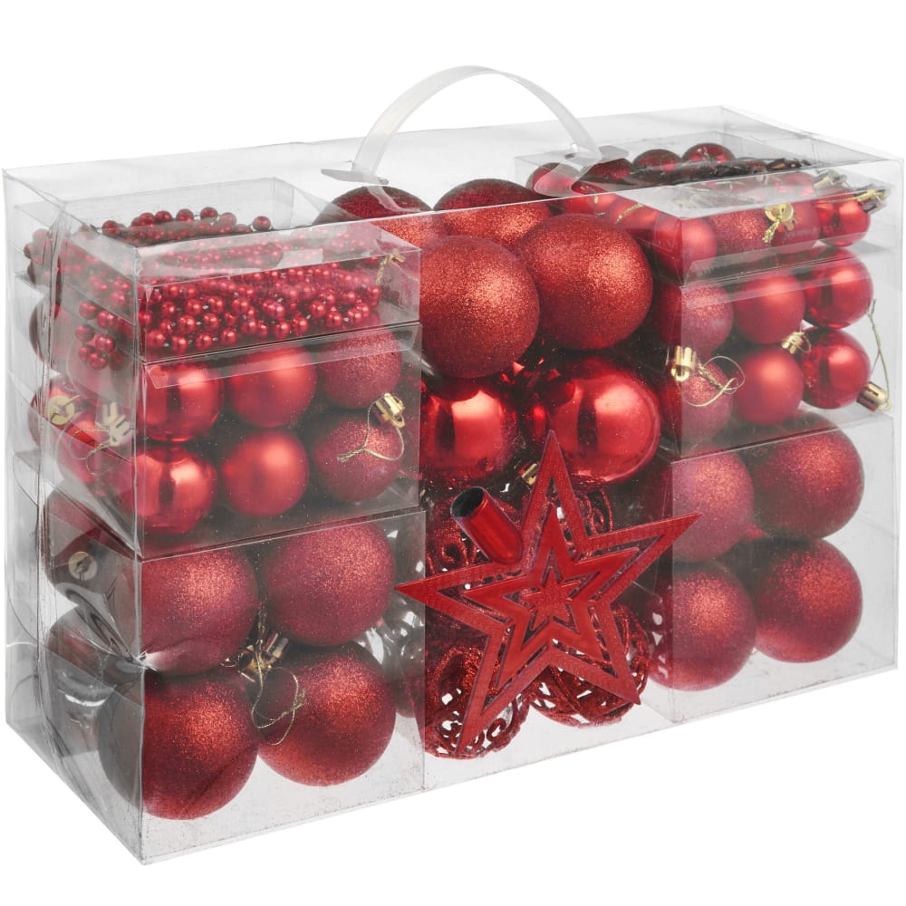 Conjunto de 86 bolas de navidad rojas, rojo