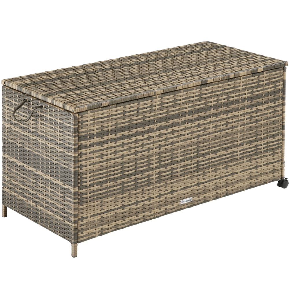 Coffre de jardin rangement pour coussins tressage rotin marron naturel