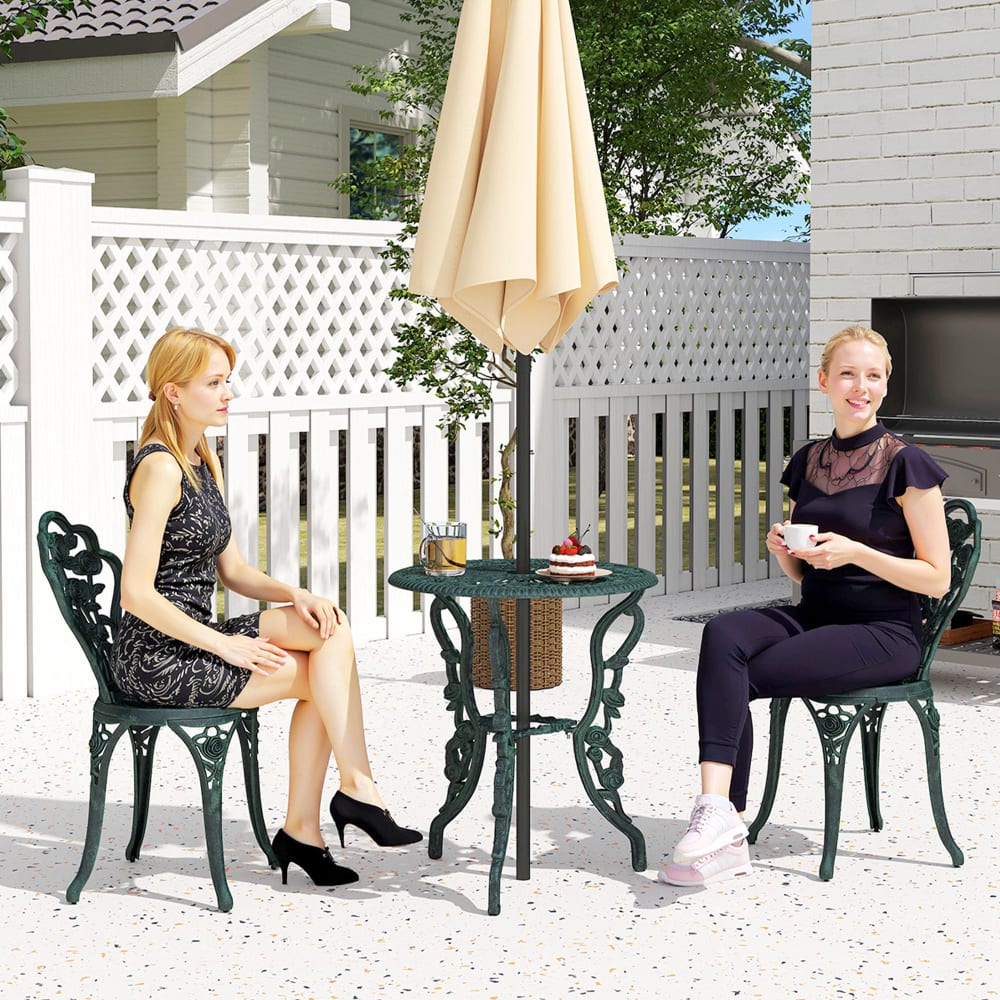 Salon de jardin 2 places 3 pièces néo-rétro métal vert vieilli