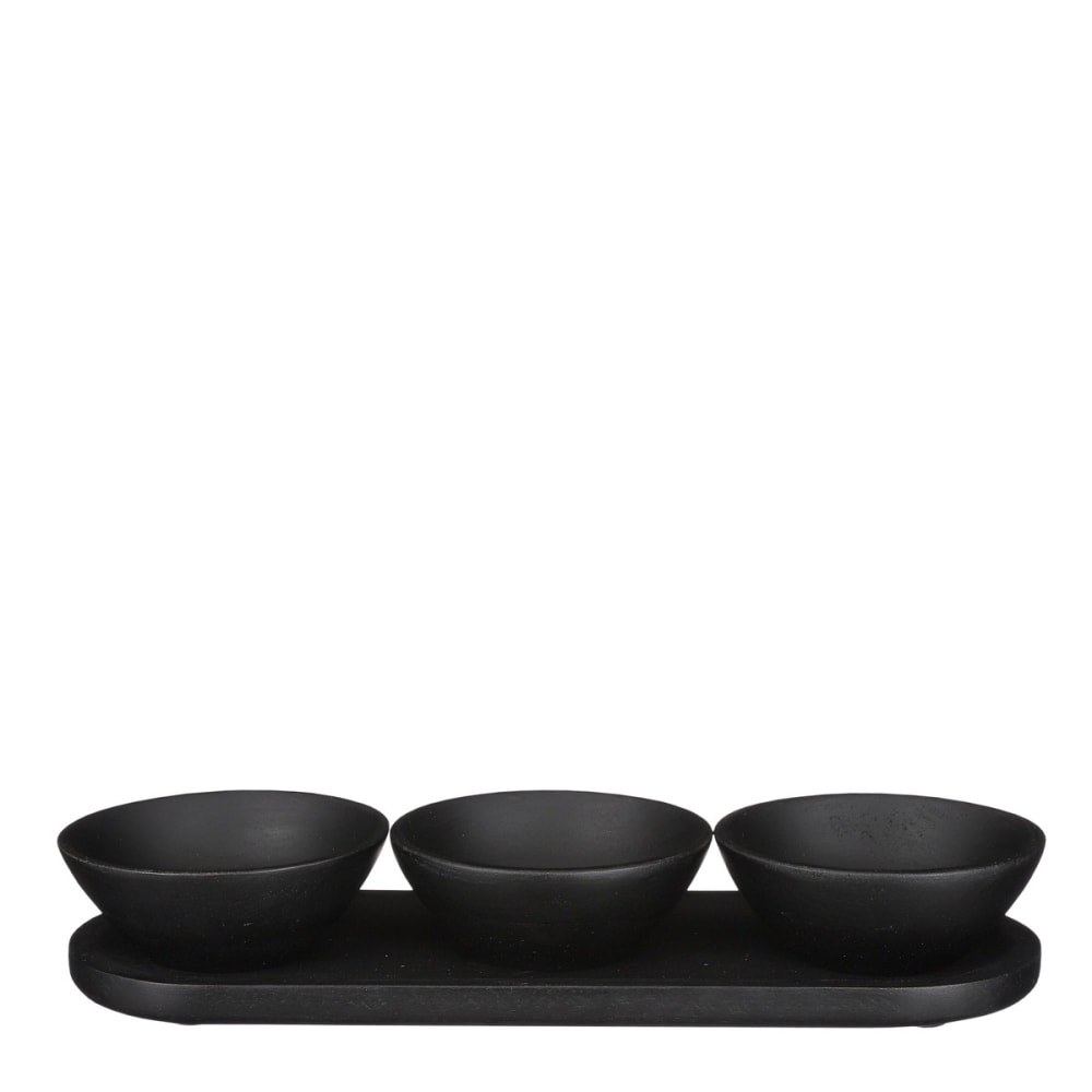 Bols avec plateau noir bois de manguier h5xl12xl36cm Bols avec plateau noir bois de manguier h5xl12xl36cm