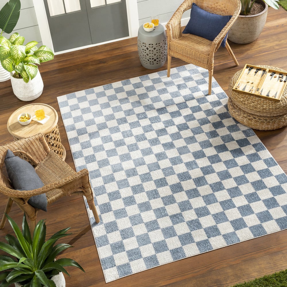 Tapis Scandinave à Carreaux Lavable en Machine Bleu 200x275