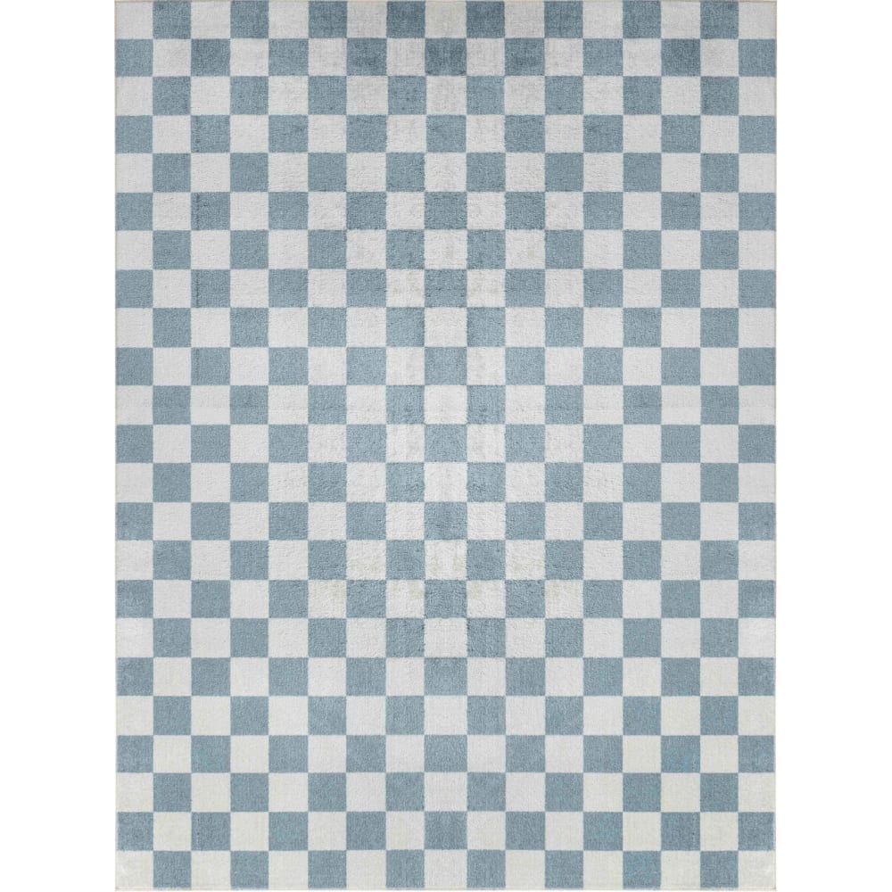 Tapis scandinave à carreaux lavable en machine bleu 160x213 - Maisons du Monde