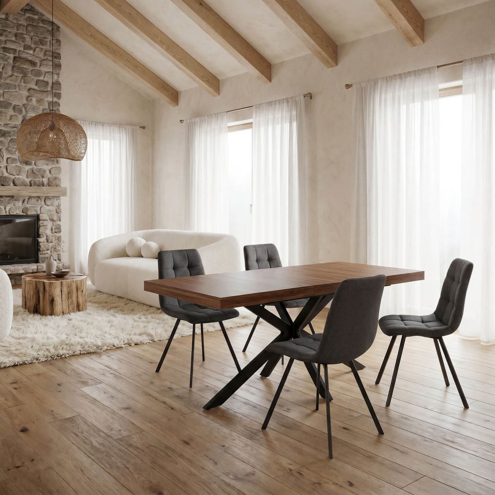 Set de 2 sillas comedor tapizadas en tela gris oscuro