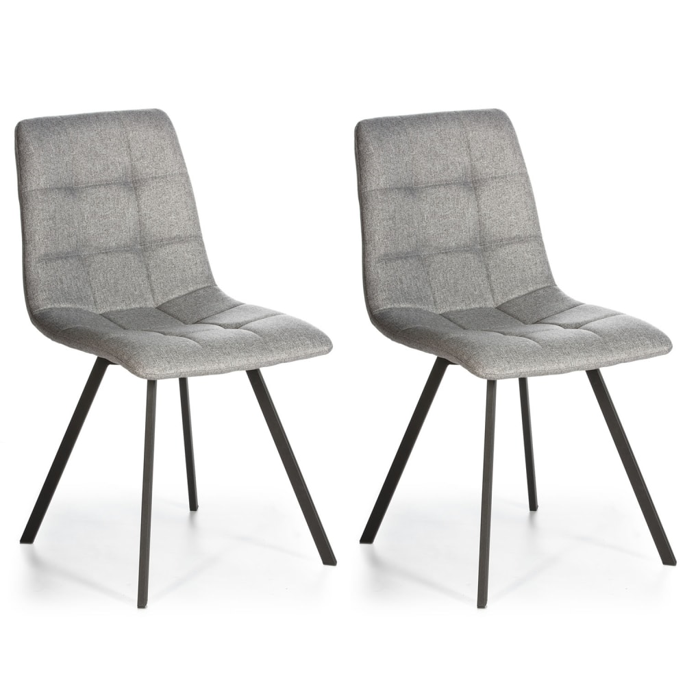 Set de 2 sillas comedor tapizadas en tela gris claro