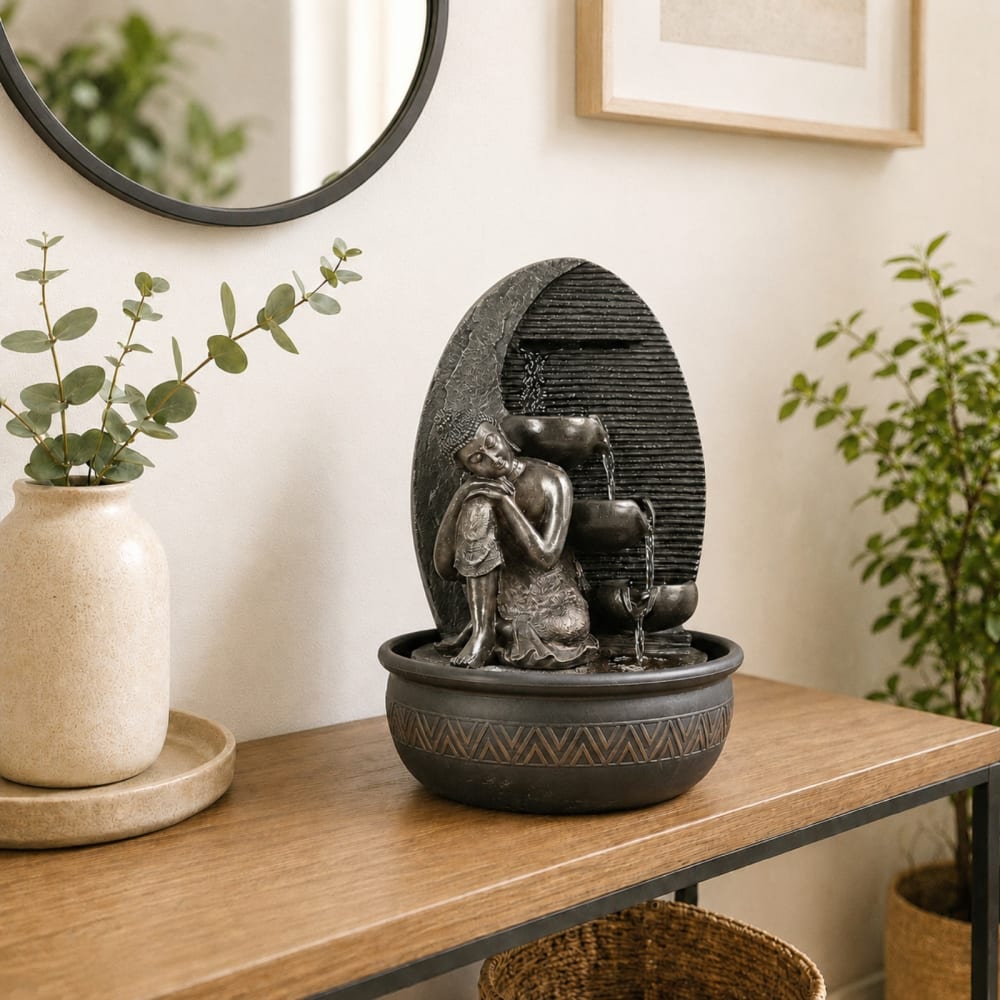 Grande fontaine avec statue bouddha amovible en résine marron - h40 cm - Maisons du Monde