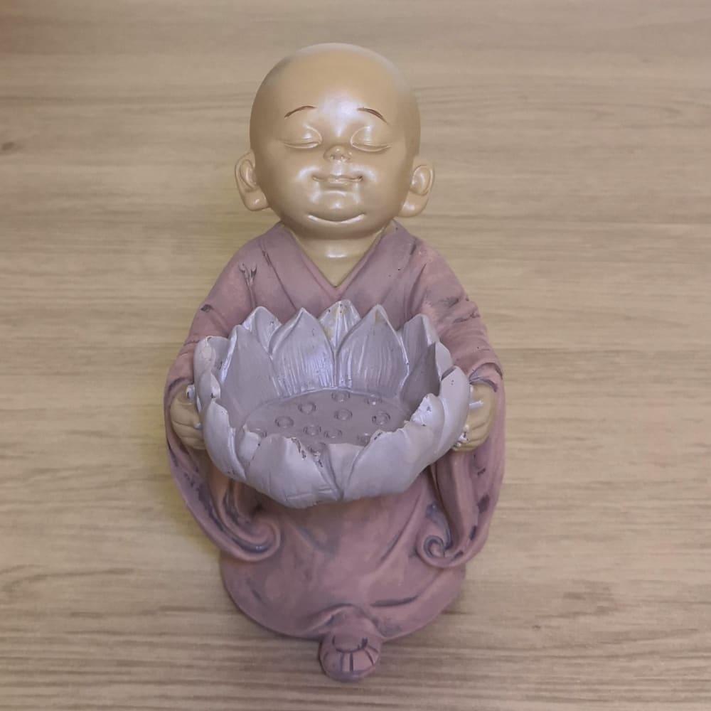Statue déco zen Bougeoir Vide Poche en résine rose et beige - H13 cm — vue 4