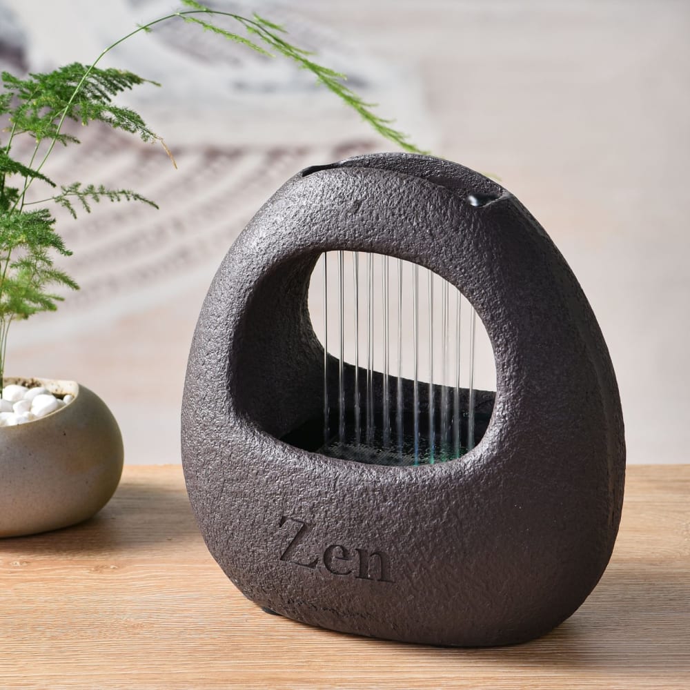 Fuente zen Rideau de Pluie de resina marrón con iluminación LED - H22