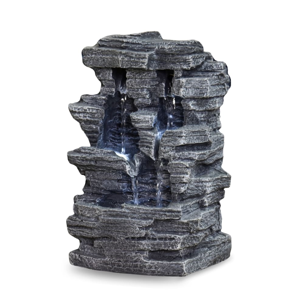 Fontaine 4 cascade en résine gris et lumière blanc 3 led - H28