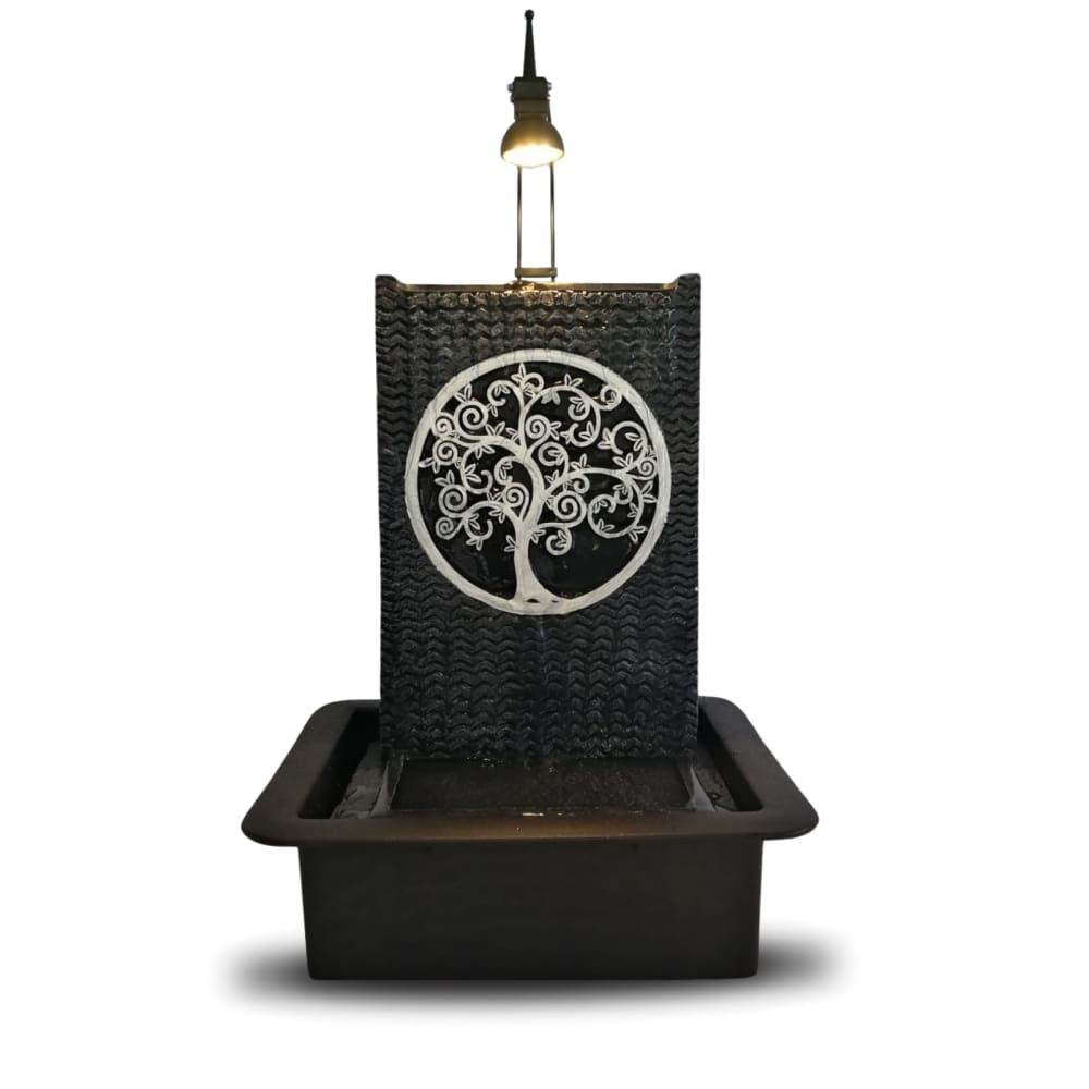 Fontaine Mur d'eau Motif Tree of life en résine Noir et Gris - H40 cm