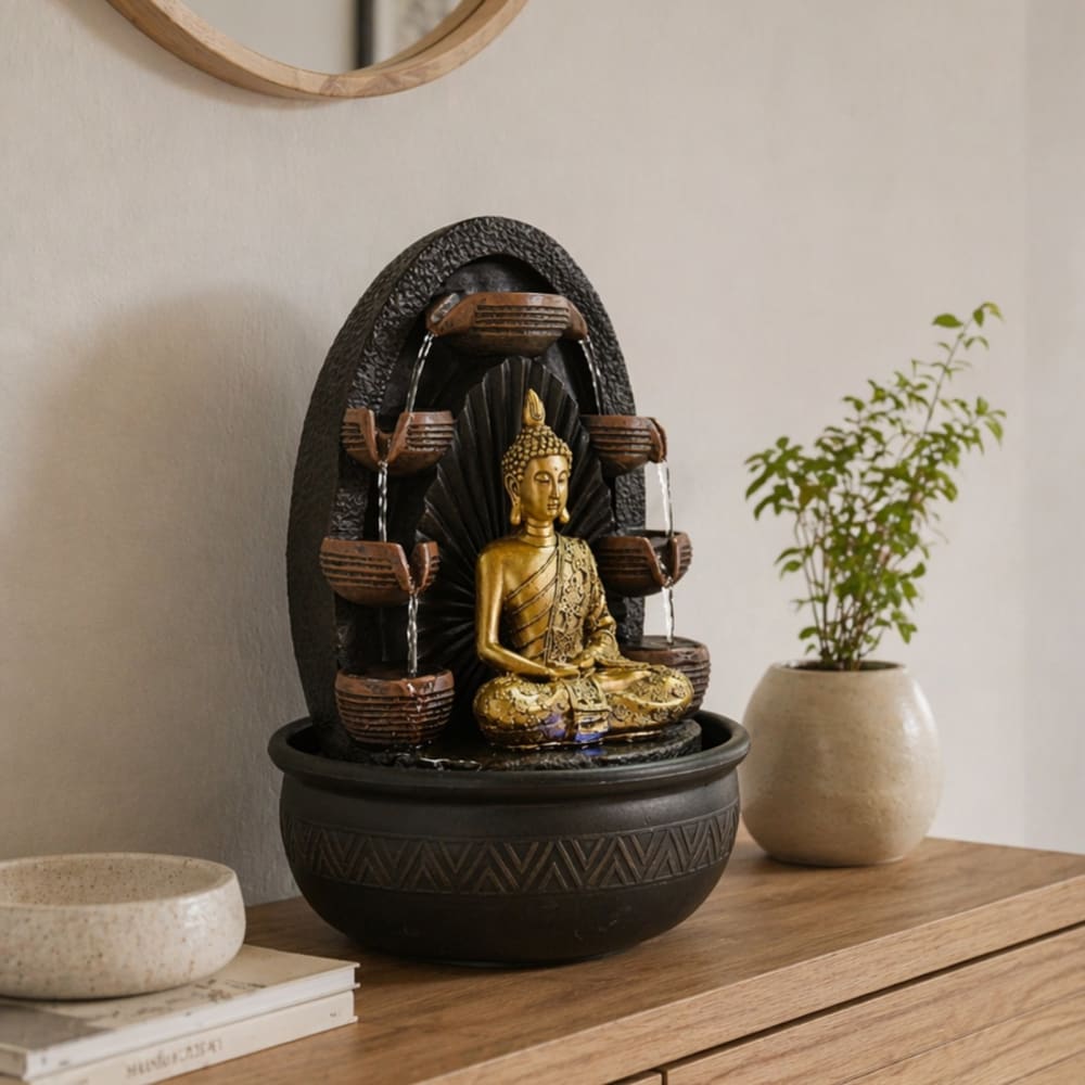 Fontana da interno buddha - h40 cm - Grigio - Resina