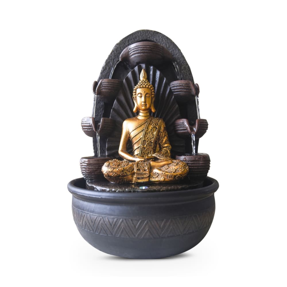 Zen'Light Zimmerbrunnen Buddha aus Kunstharz mit Led-Beleuchtung - H40 cm Grau