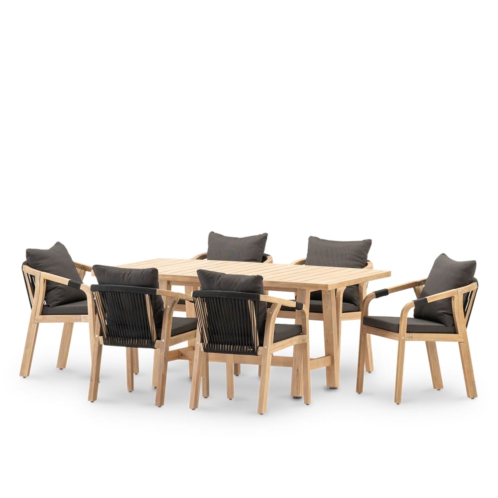 ensemble table de jardin 170×90 cm et 6 chaises bois et corde