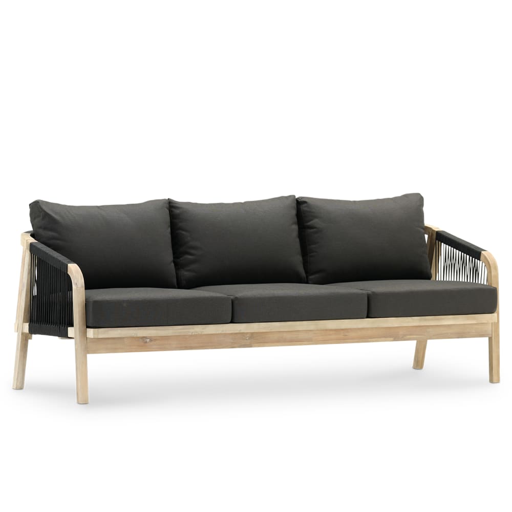 Canapé 3 places en bois d'acacia clair et en corde tressée noir