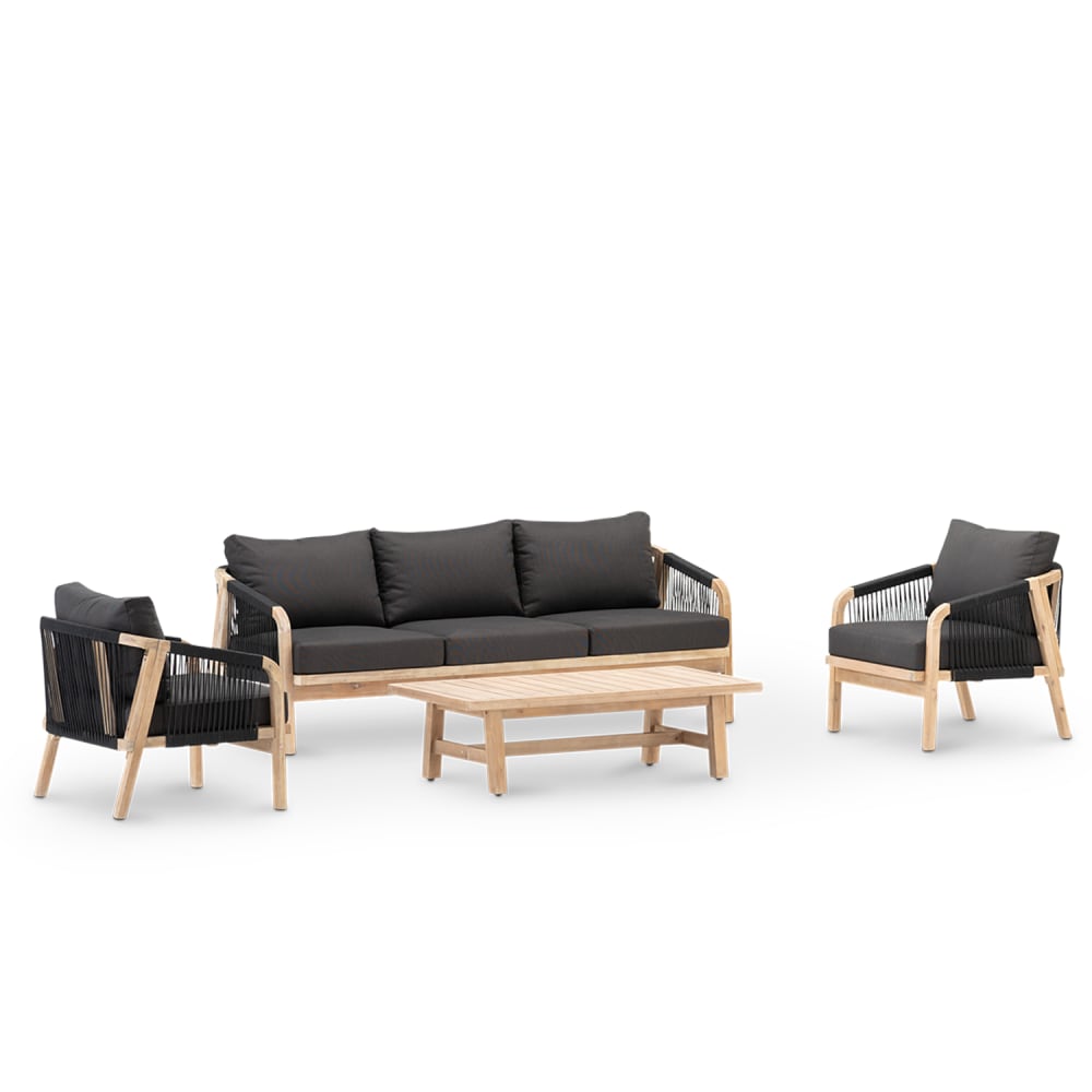 Defora Home Gartenset 5 Sitzer aus Akazie und Seil Farbe schwarz - Holz