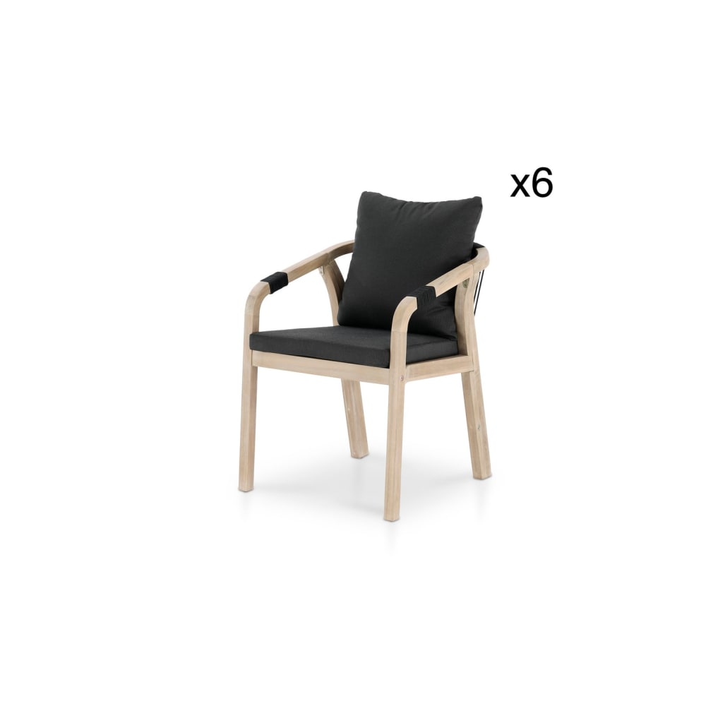 Lot de 6 chaises de jardin en bois d'acacia et en corde tressée