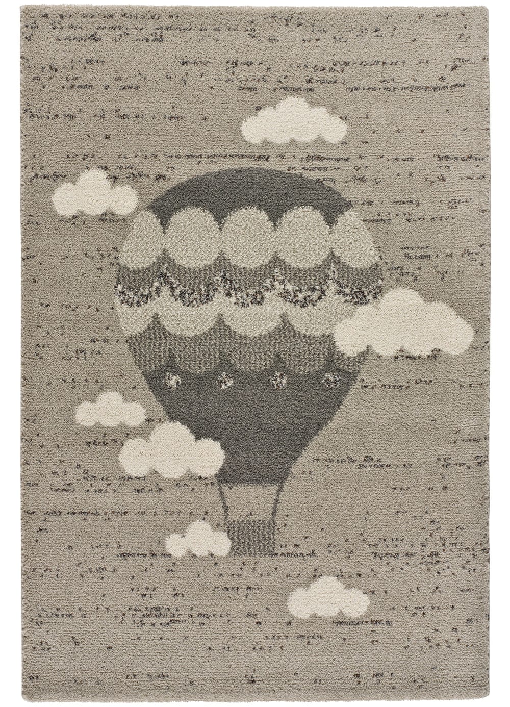 Tapis enfant montgolfière gris, 115x170 cm