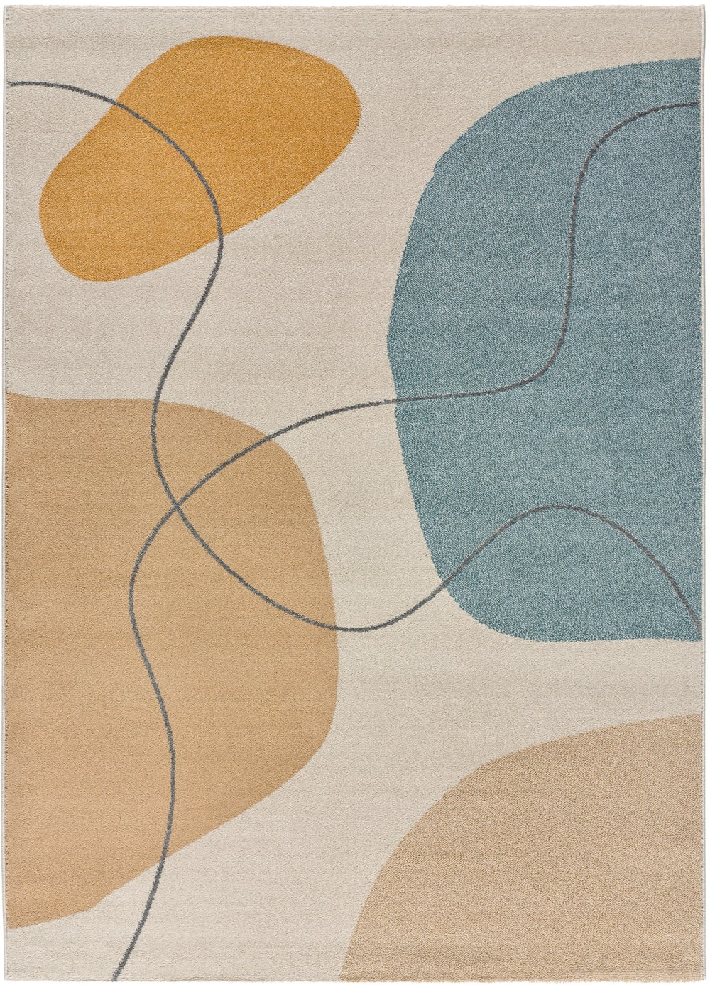 Tapis formes organiques beige/bleu/moutarde 160x230 cm