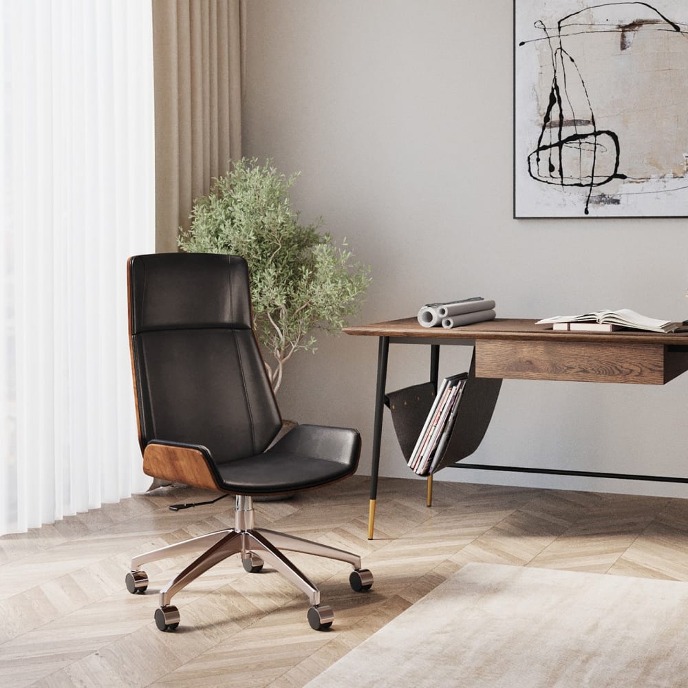 Bürostuhl in Leder-Optik und Holz, H120cm - Maisons Du Monde