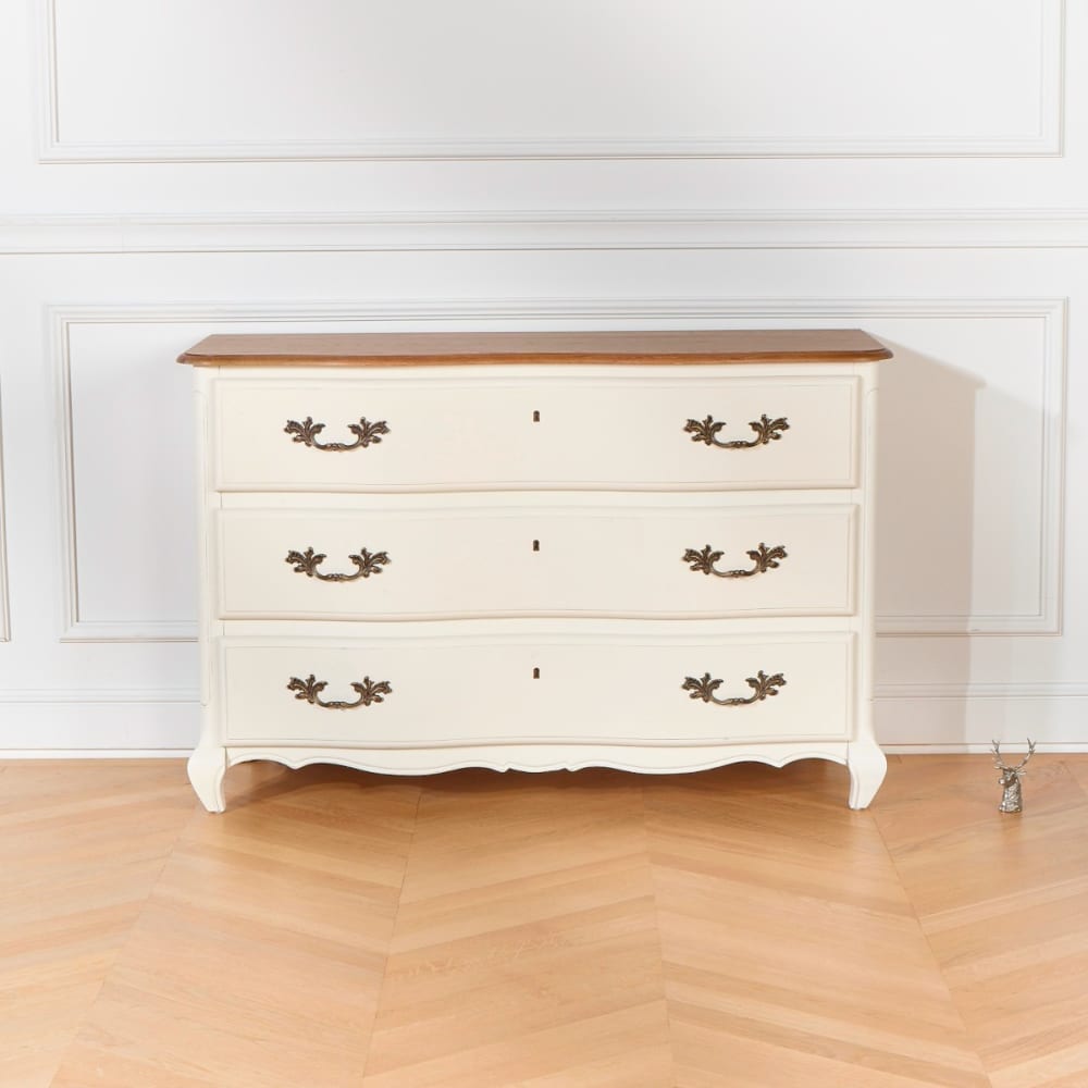Commode style shabby chic, plateau chêne, 3 tiroirs blanc - Maisons du Monde