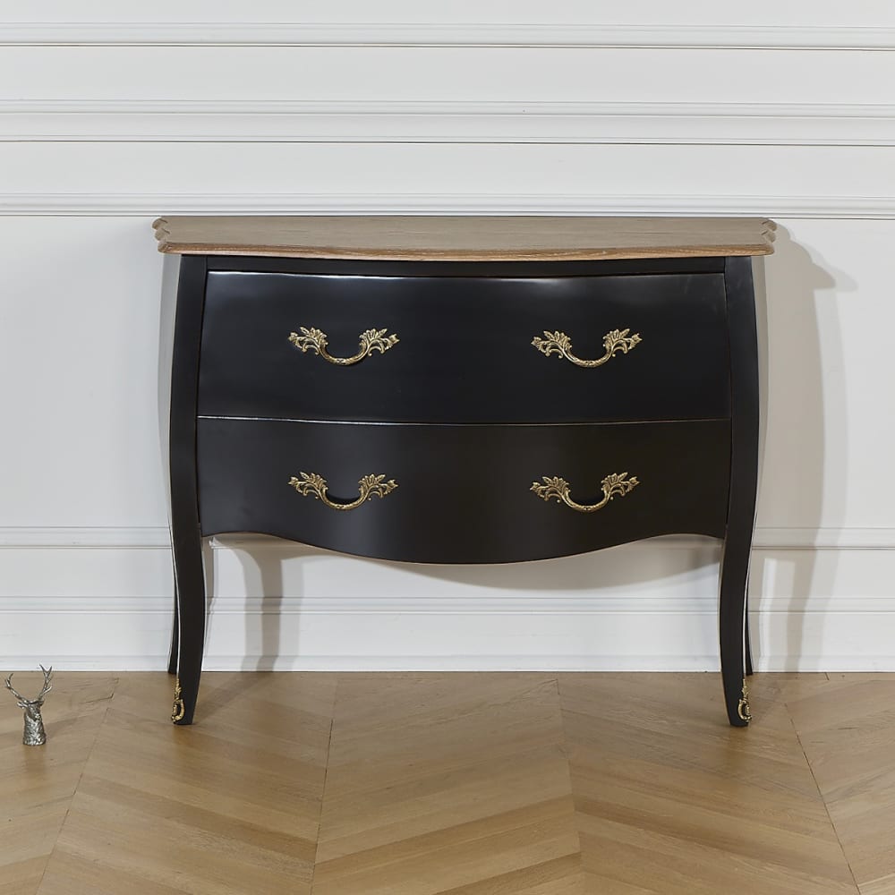 Commode 2 tiroirs plateau chêne noire