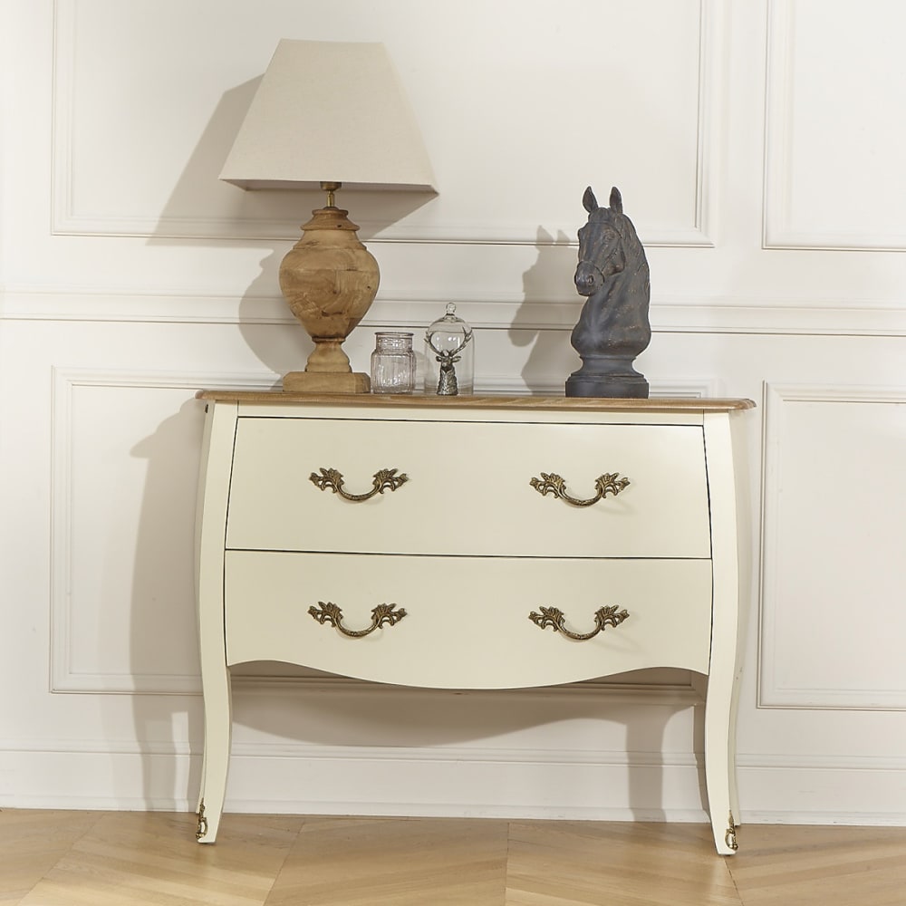 Commode style shabby chic, plateau chêne, 2 tiroirs noir - Maisons du Monde