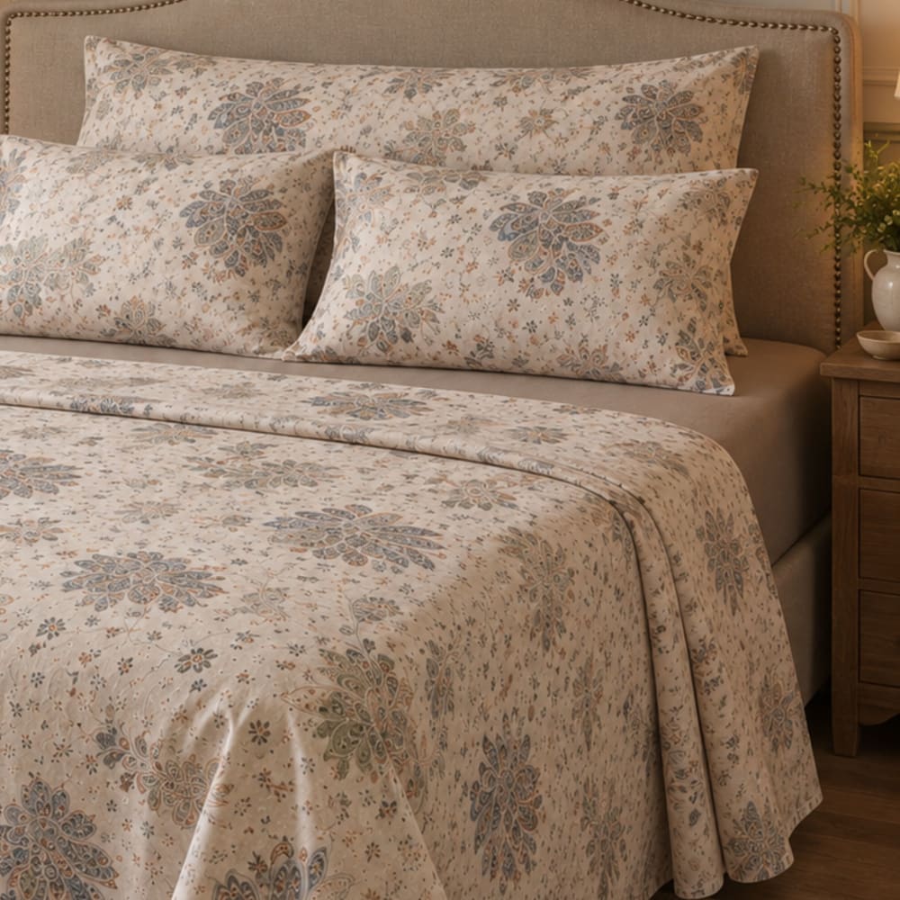 Juego de sábanas 100% algodón 3 piezas flores paisley otoño cama 135