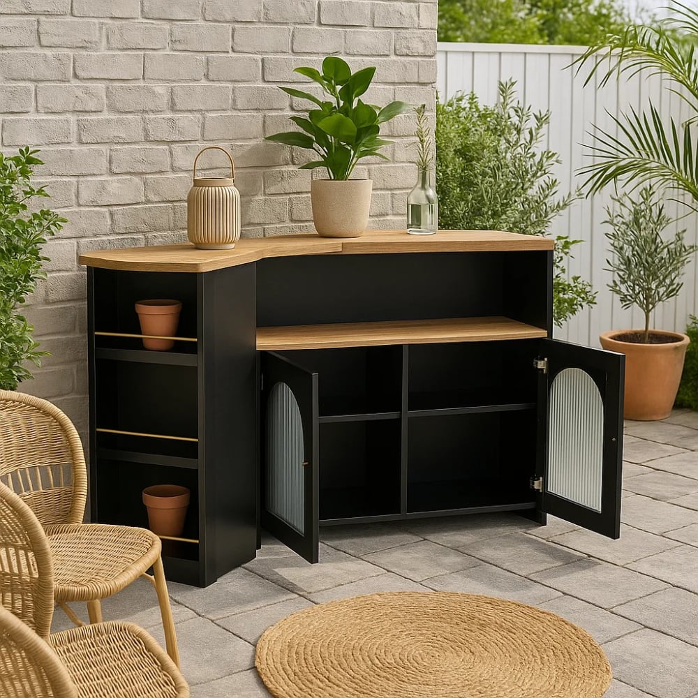 Buffet de Jardin en Bois et Métal Noir