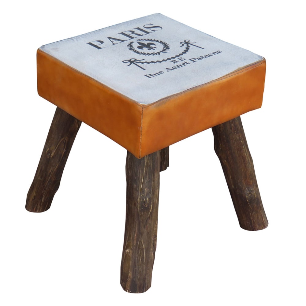 Taburete tapizado marrón 44x44x45