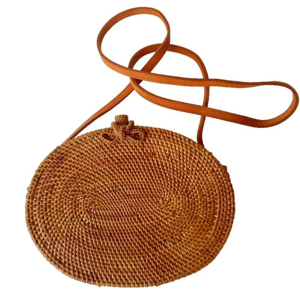 Bolso ovalado de ratán, marrón