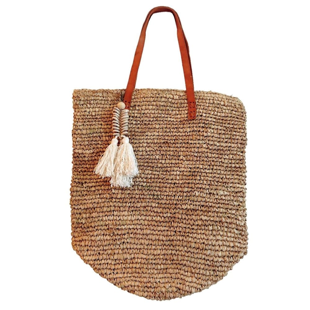 My Bliss Home Sac en raphia avec pompon en coquillage, beige style bord de mer - Fibres Naturelles