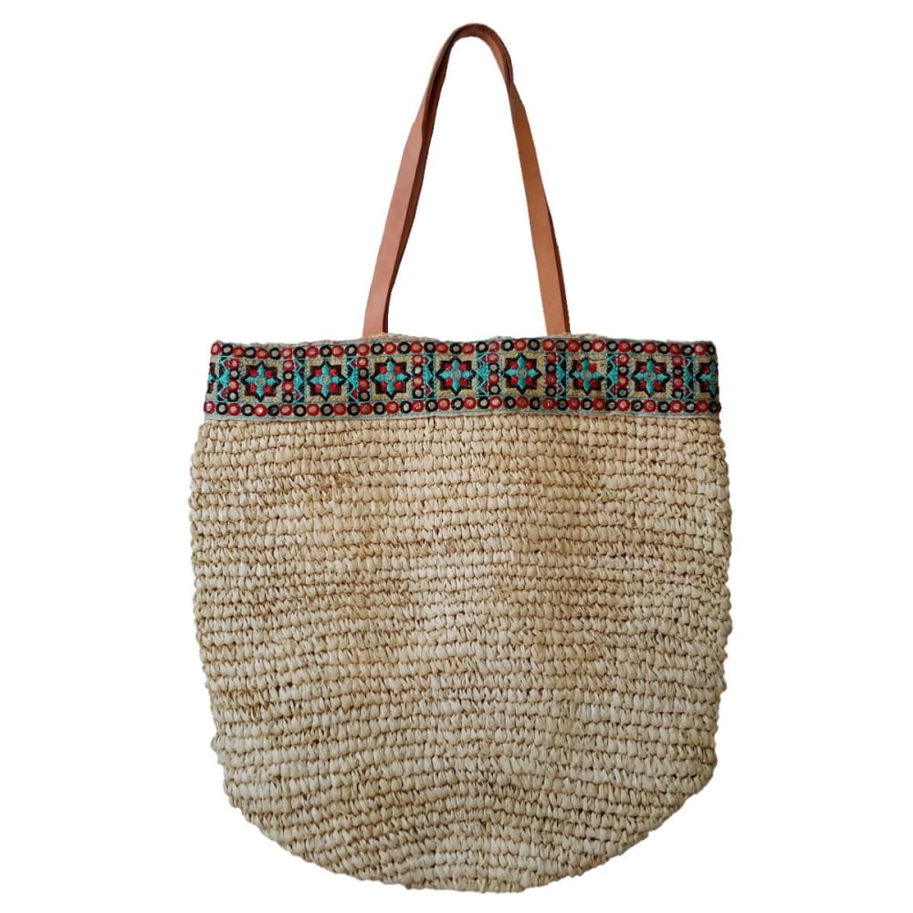 My Bliss Home Sac en raphia naturel brodé, beige - Fibres Naturelles